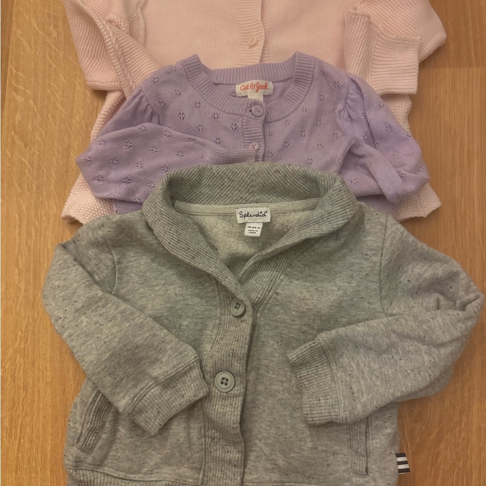 Lot of cardigans:  Splendid Gray Sweater, Angel Dear, and Cat and Jack
